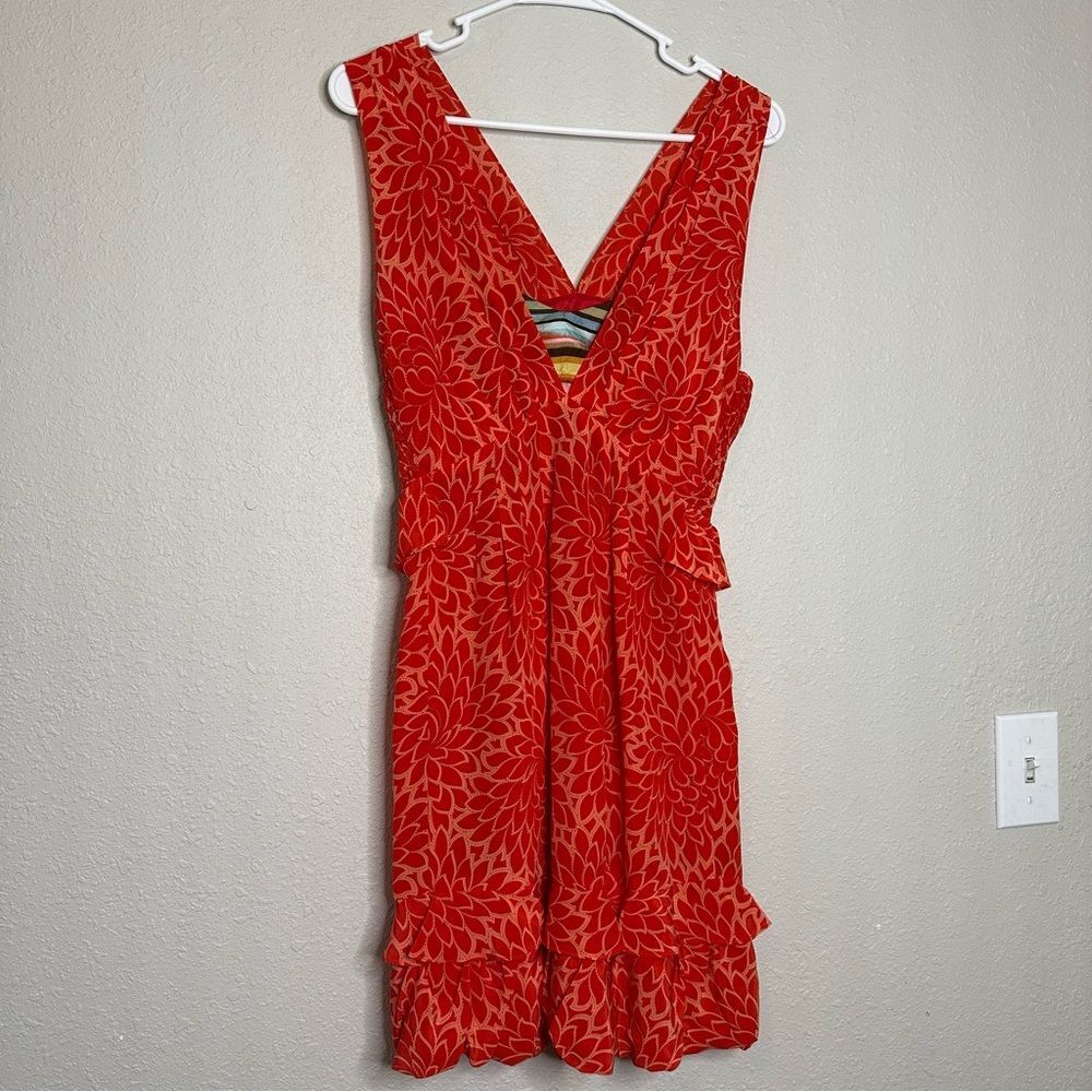 Nanette Lepore Silk Dress Red Floral Ruffle Hem Size 2